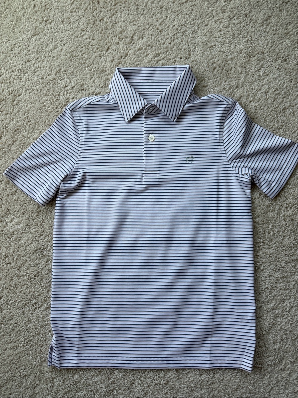 Southern Tide Boys' White Polo with Thin Black Stripes size 6-7 new without tags